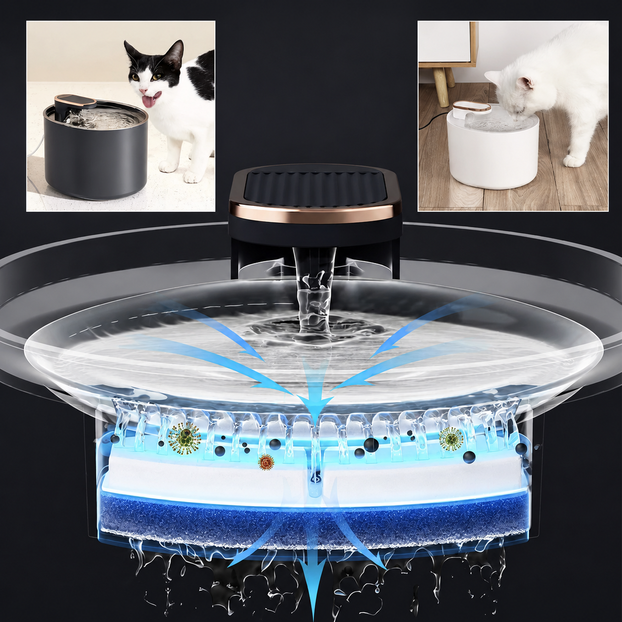 Fontaine à eau chat silencieuse à LED