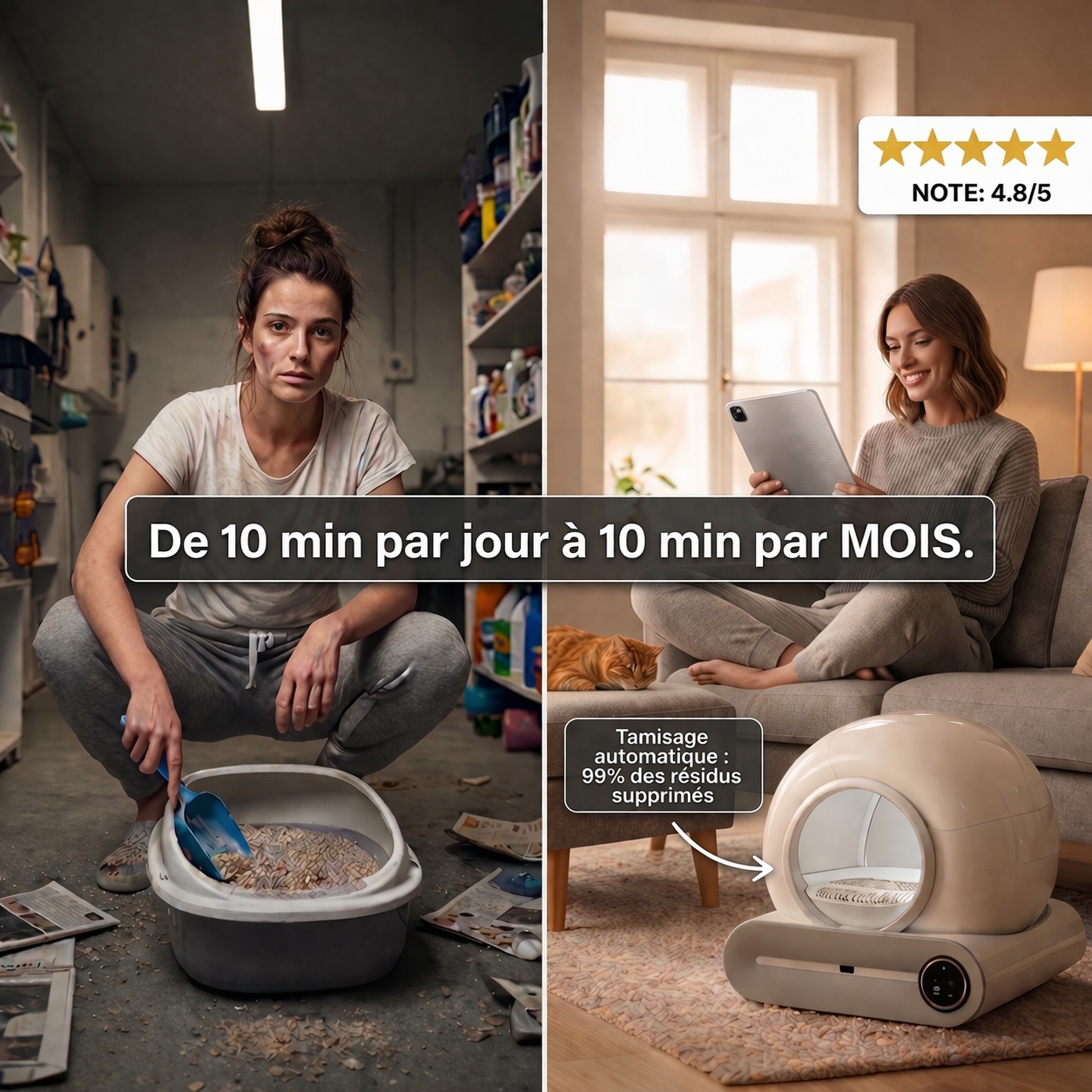 Bac à litière intelligent - 15 jours de liberté sans corvée