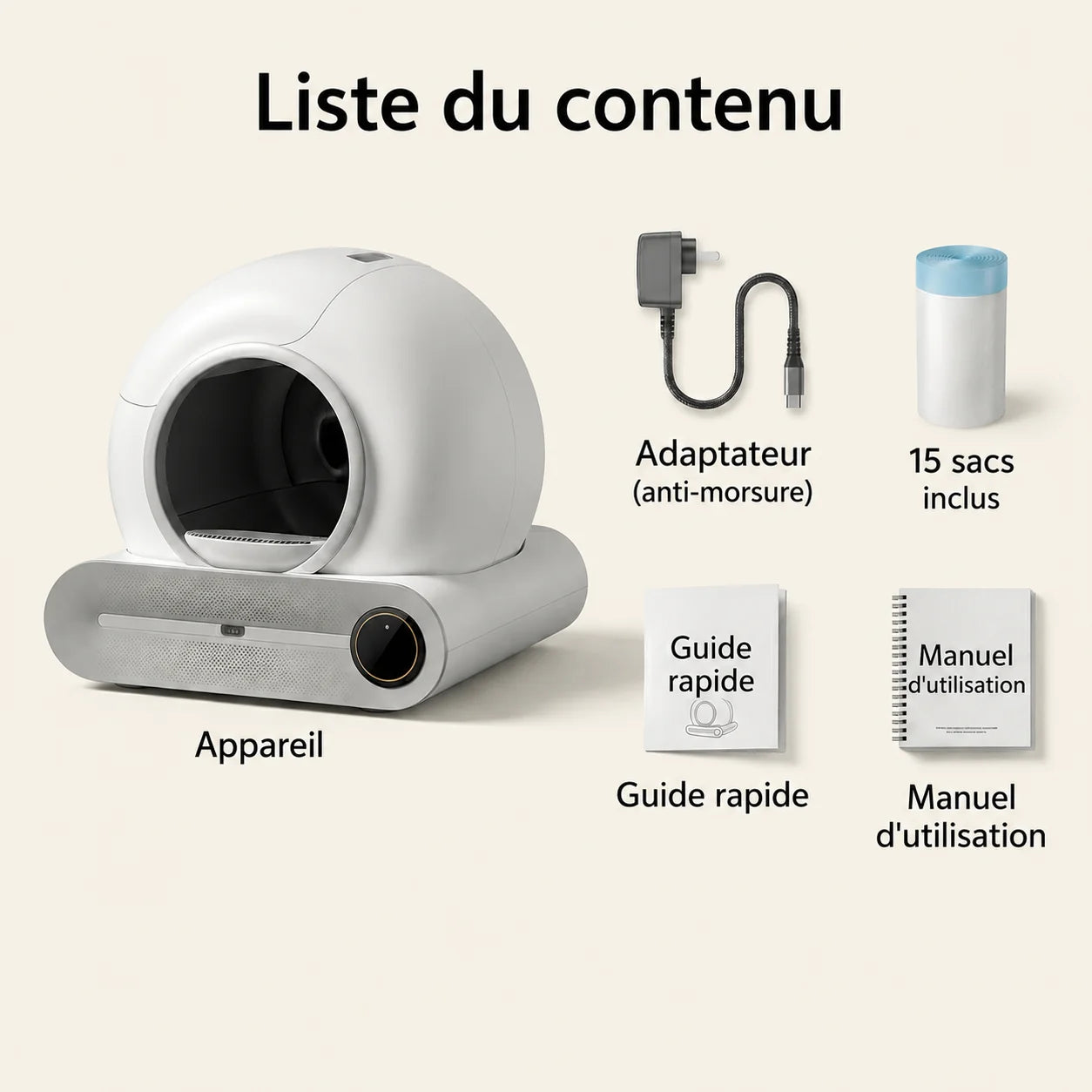 bac à litière autonettoyant