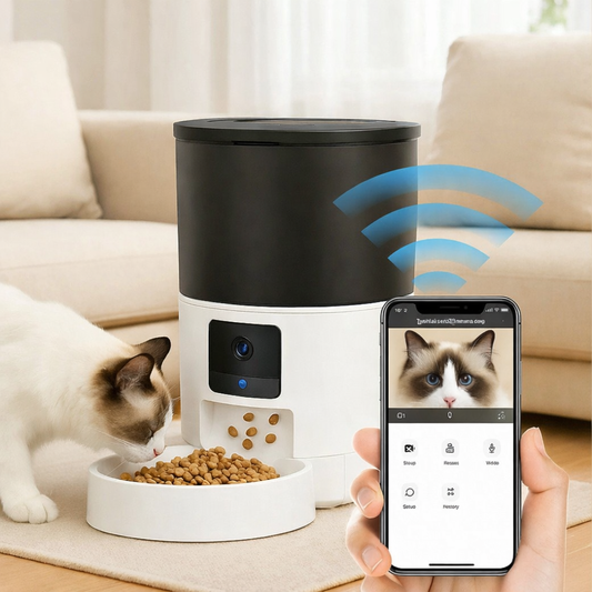 Distributeur automatique de croquettes connecté  avec camera et micro pour chat