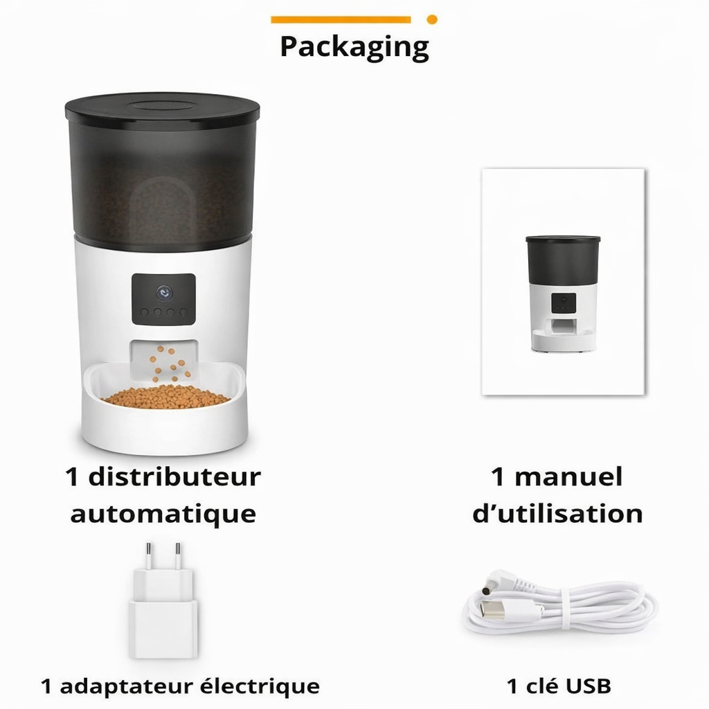 Distributeur automatique de croquettes connecté  avec camera et micro pour chat