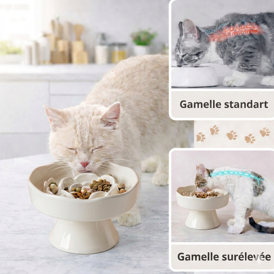 Gamelle anti-glouton surélevée en céramique pour chat