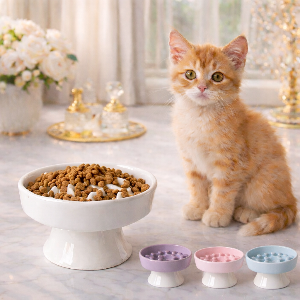 Gamelle anti-glouton surélevée en céramique pour chat