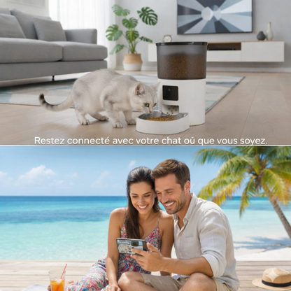Distributeur automatique de croquettes connecté  avec camera et micro pour chat