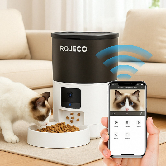 Distributeur automatique de croquettes connecté  avec camera et micro pour chat