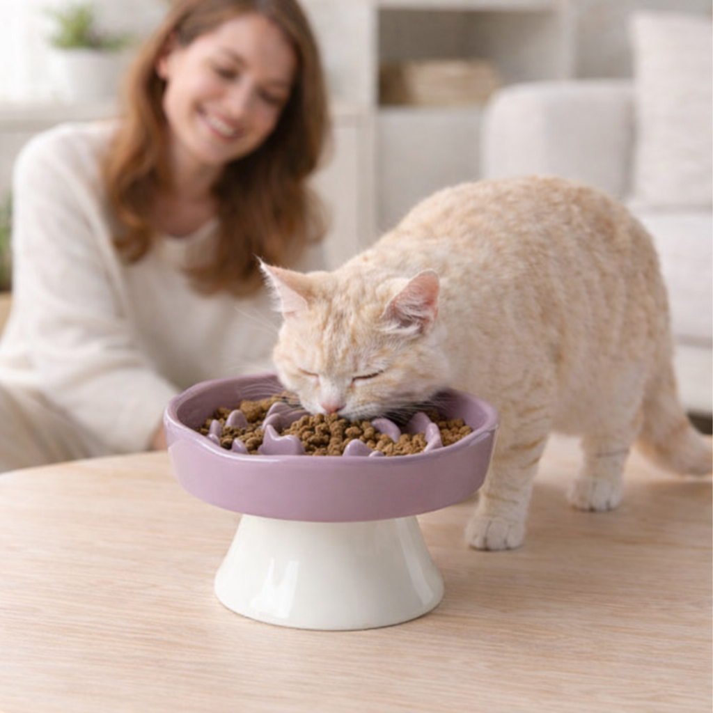 Gamelle anti-glouton surélevée en céramique pour chat
