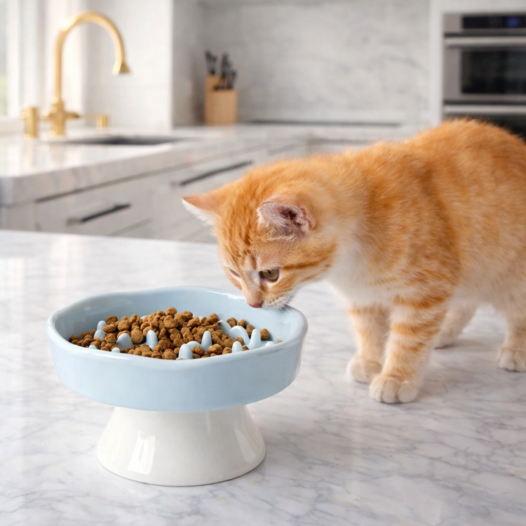 Gamelle anti-glouton surélevée en céramique pour chat
